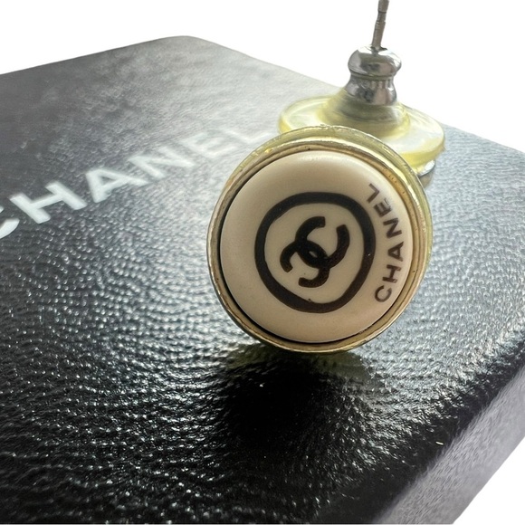 Chanel White and Black Logo Earrings - Picture 1 of 4